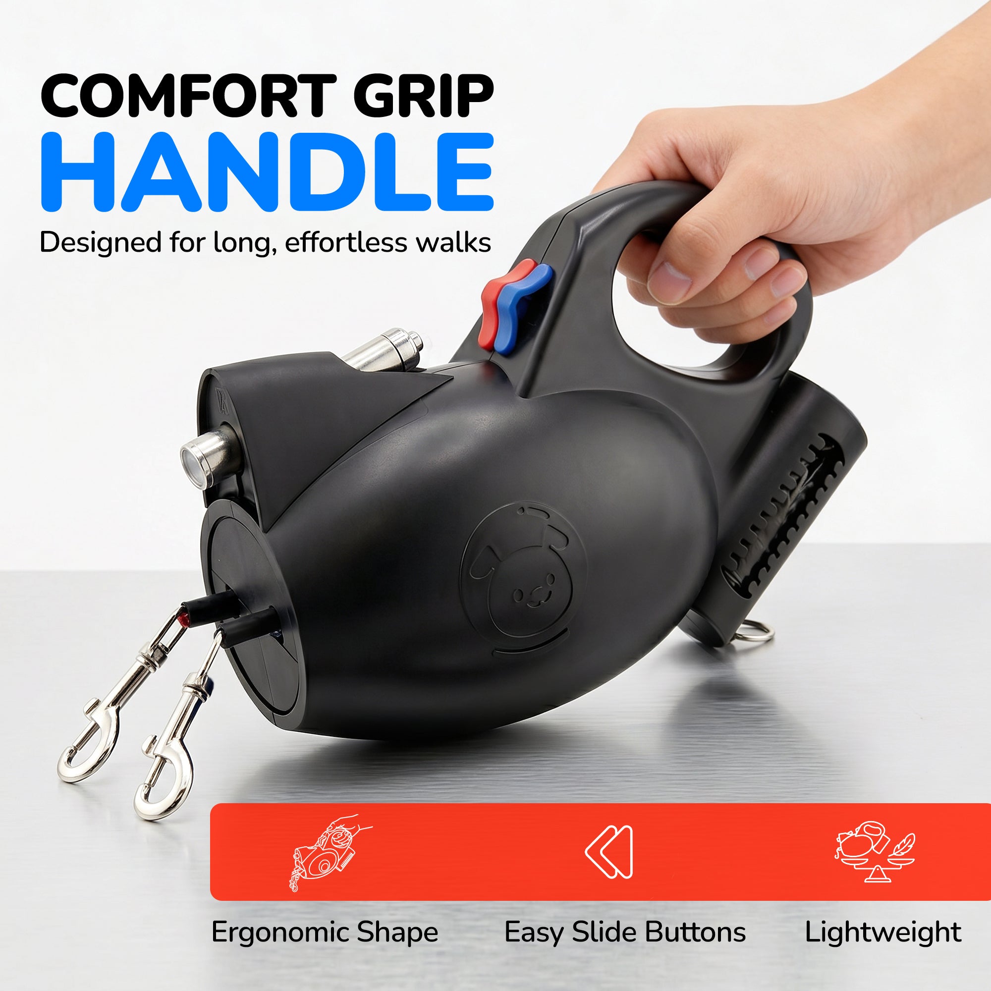 Close-up of the 360-degree swivel core on the Astro 360 dual retractable leash